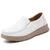 Women's white casual plain sewn accents slip on shoe loafer 01