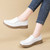 Women's white casual plain sewn accents slip on shoe loafer 04