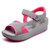 Pink leather velcro fastening rocker bottom shoe sandal 01
