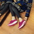 Women's rose red suede leather rocker bottom shoe sneaker 07
