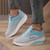 Women's grey blue pattern print winter leather rocker bottom shoe 13