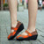 Orange knit check pattern leather slip on wedge sandal 06