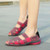 Red knitted check pattern leather slip on shoe sandal 04