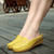 Yellow carving hollow cut leather slip on shoe loafer 02