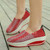 Red weave check slip on rocker bottom shoe sneaker 1654 03