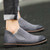 Dark grey retro leather urban slip on dress shoe 03