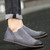 Dark grey retro leather urban slip on dress shoe 04