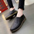 Black retro leather casual slip on dress shoe 11