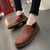 Brown retro leather casual slip on dress shoe 04