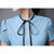 Blue pleated short sleeve shirt with neck tie 20