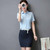 Blue simple plain color short sleeve cotton shirt 03