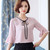 Pink V neck lace tie pullover mid sleeve shirt blouse 05