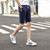 Navy short color stripe casual elastic waist 01