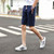 Navy short color stripe casual elastic waist 05