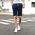 Navy short color stripe casual elastic waist 06