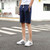 Navy short color stripe casual elastic waist 07