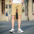 Khaki short casual color stripe elastic waist 05