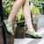 Green rainbow check weave slip on wedge shoe sandal 07