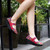 Red rainbow check weave slip on wedge shoe sandal 04