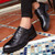 Black brogue crocodile derby lace up dress shoe 04