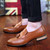 Brown tassel decorated retro slip on dress shoe 06