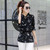 Black floral pattern print mid sleeve shirt 02