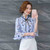 Blue floral pattern print mid fluted sleeve shirt 03