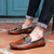 Brown retro metal buckle leather slip on shoe loafer 03