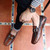 Brown retro metal buckle leather slip on shoe loafer 04