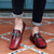 Red retro metal buckle leather slip on shoe loafer 02