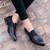 Black crocodile skin patent leather slip on dress shoe 04