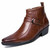 Brown buckle design zip slip on dress shoe boot 01