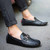 Black metal buckle leather slip on shoe loafer 03