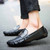 Black metal buckle leather slip on shoe loafer 07