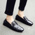 Black check buckle leather slip on shoe loafer 08