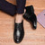 Black metal decorated leather derby dress shoe 02