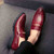 Red retro chain buckle leather slip on dress shoe 06