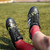 Black triple stripe label print soccer shoe 11