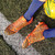 Orange triple stripe label print soccer shoe 04