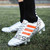Silver triple stripe label print soccer shoe 08