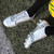 Silver triple stripe label print soccer shoe 06