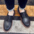 Black retro leather derby dress shoe 10