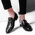 Black metal buckle leather slip on dress shoe 06