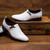 White pleated buckle strap leather slip on dress shoe 08