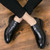 Black check block leather derby dress shoe 05