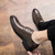 Dark brown check block leather derby dress shoe 05