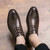 Dark brown check block leather derby dress shoe 06
