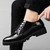 Black brogue check leather derby dress shoe 05