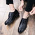 Black check block leather derby dress shoe 10