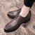 Dark brown check block leather derby dress shoe 05